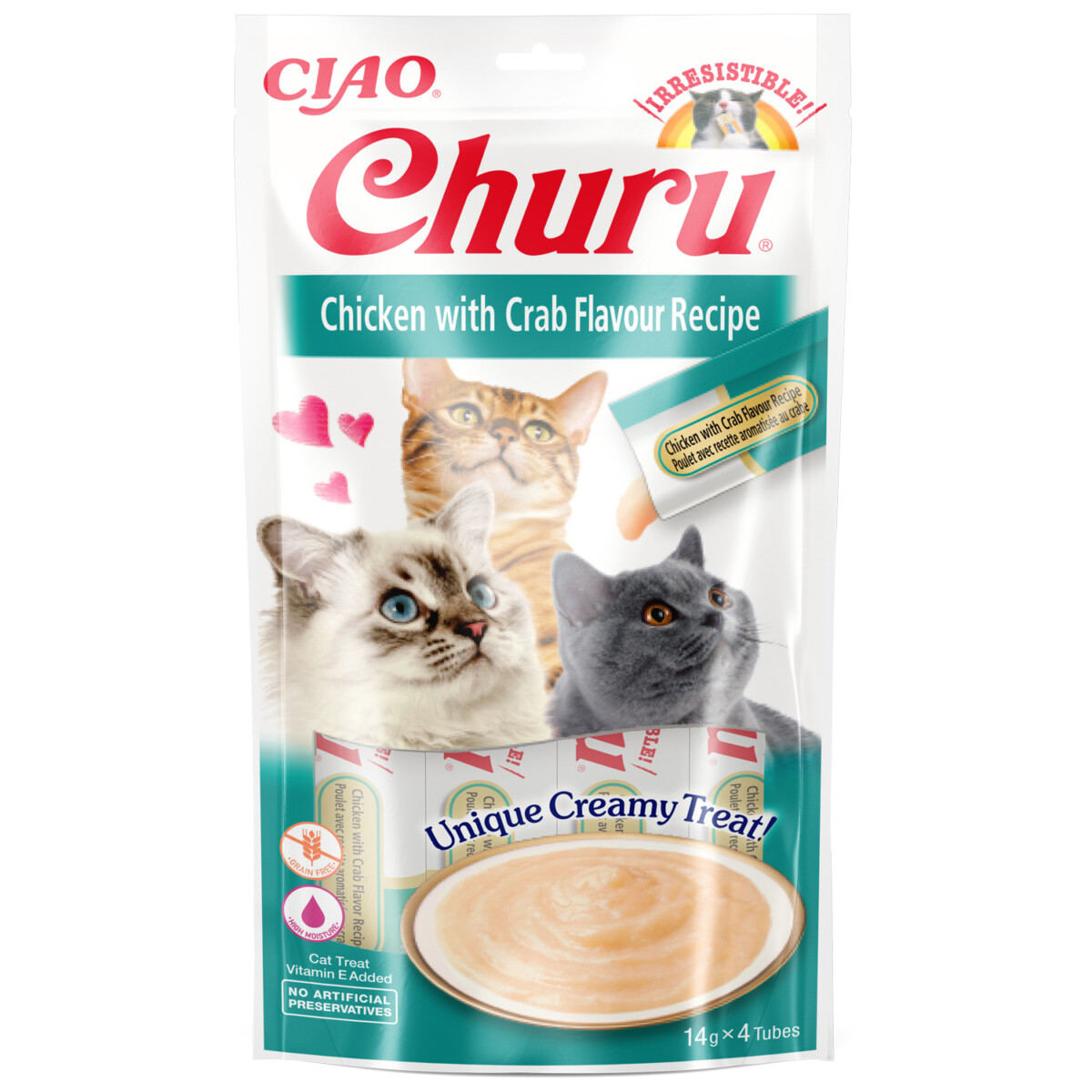Inaba Ciao Churu Puree Cat Treats Tuna Recipe (4 x 14g Tubes) Petlife